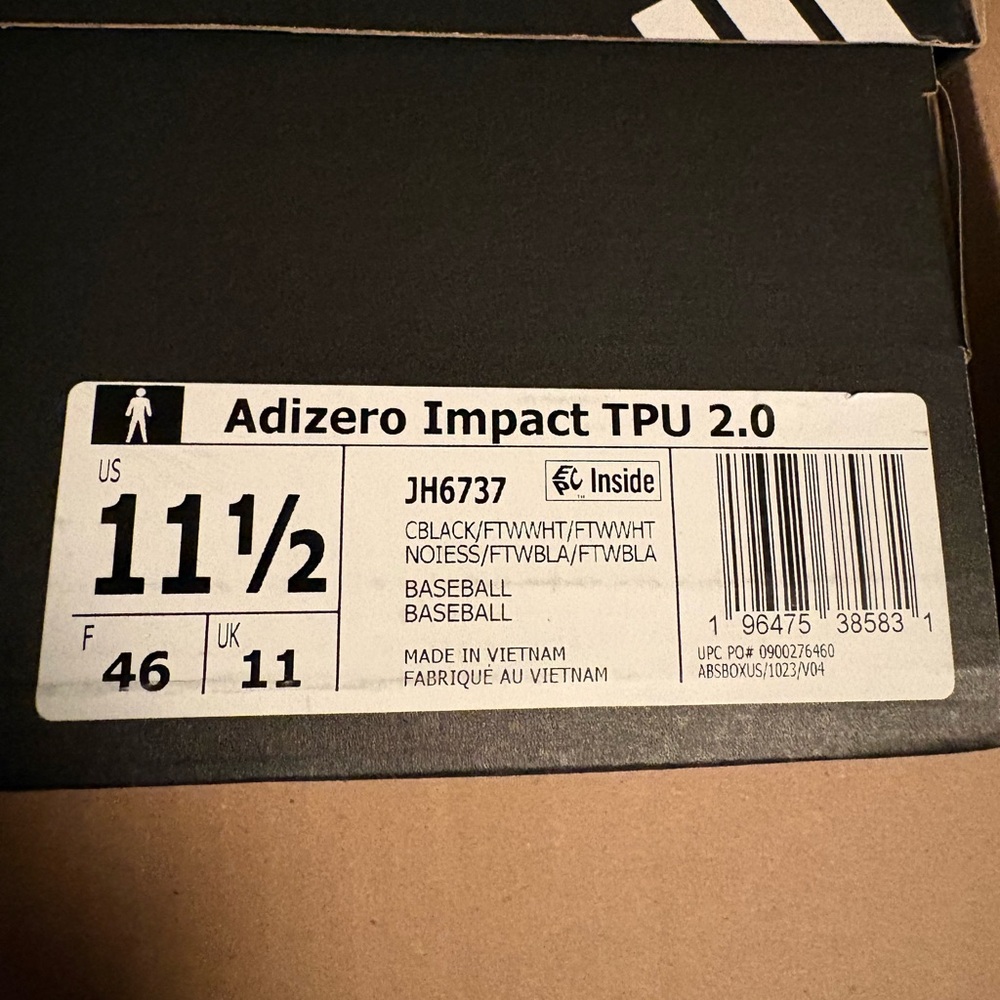 adidas Men's adizero Impact 2.0 TPU Baseball Cleats Size 8.5 Black White